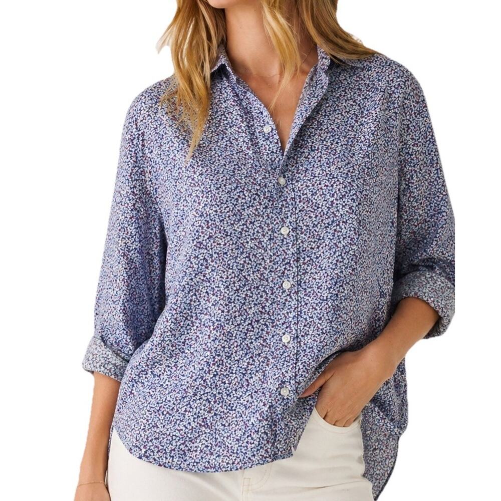 Frank & Eileen XS Floral Ditsy Button Front Shirt Italian Fabric High Low Hem